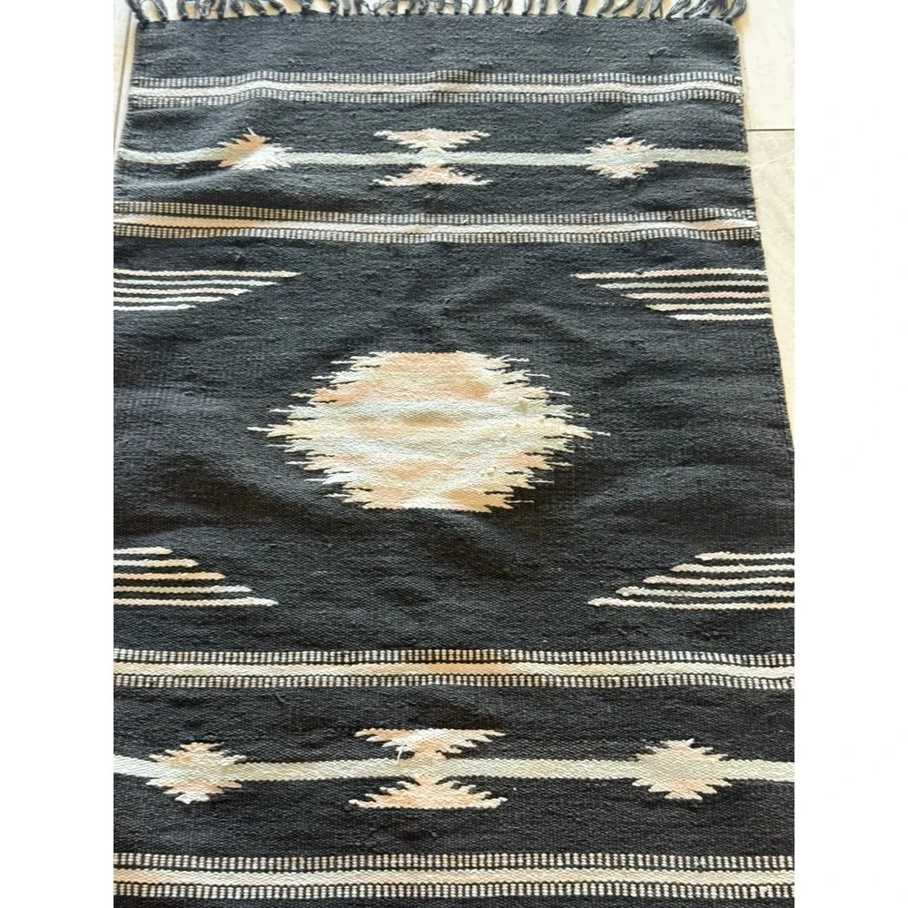 Vintage Mexican Handwoven Area Rug Small Southwestern Accent Entryway Mat 40